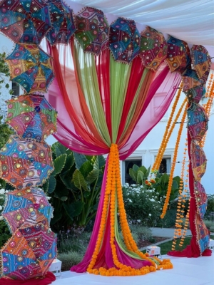 Colorful Drapes and Fabrics Mehndi Decoration